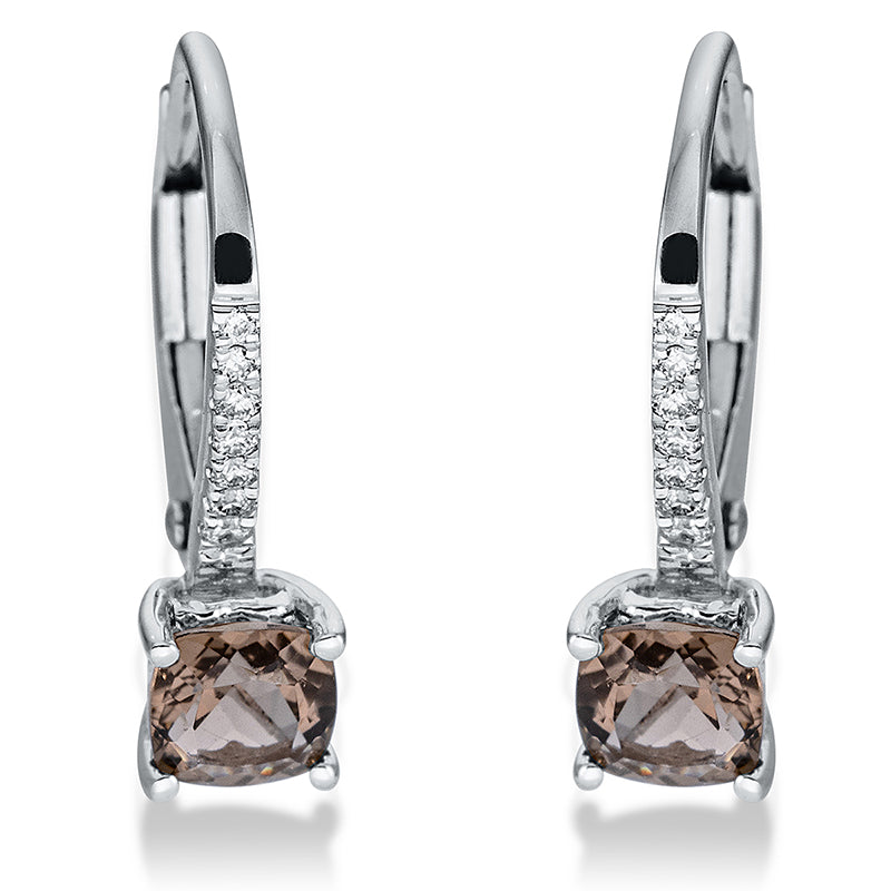 Creolen mit Rauchquarz  aus 750/-18 Karat Weißgold mit 14 Diamanten 0