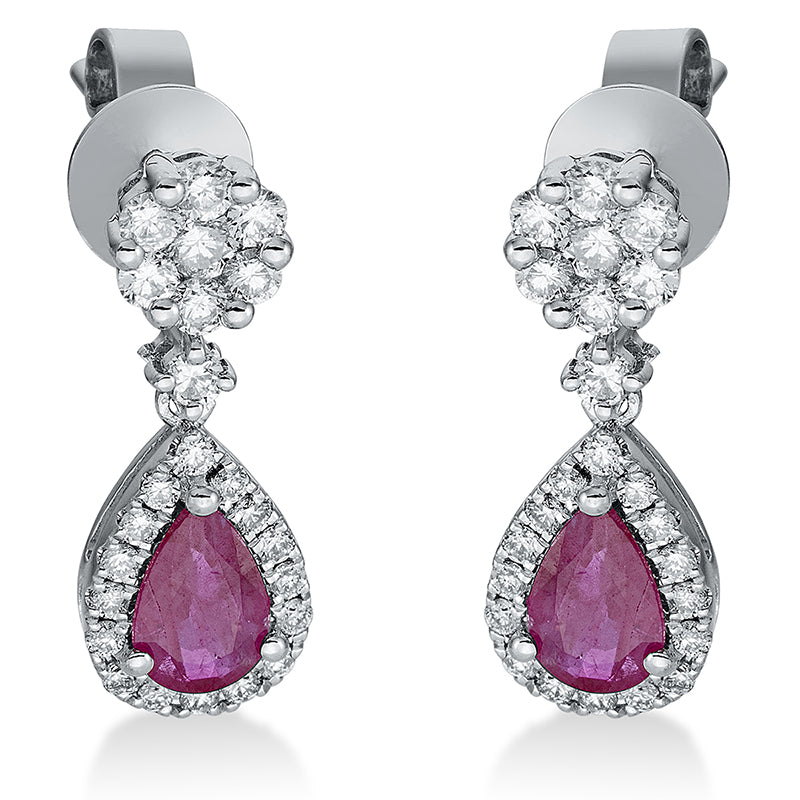 Ohrschmuck mit Rubin  aus 750/-18 Karat Weißgold mit 48 Diamanten 0