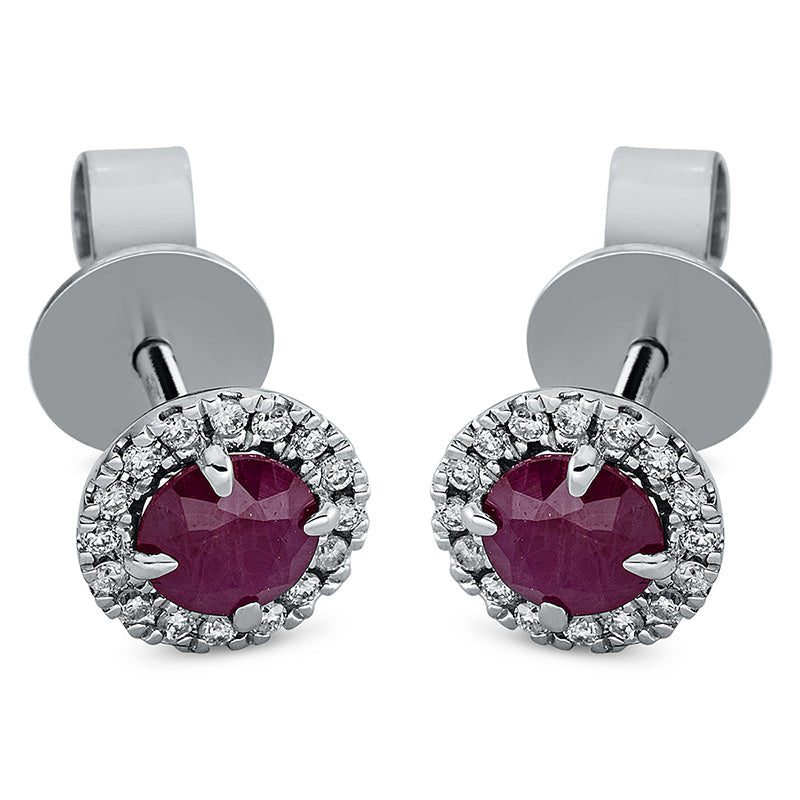 Ohrstecker mit Rubin  aus 750/-18 Karat Weißgold mit 32 Diamanten 0