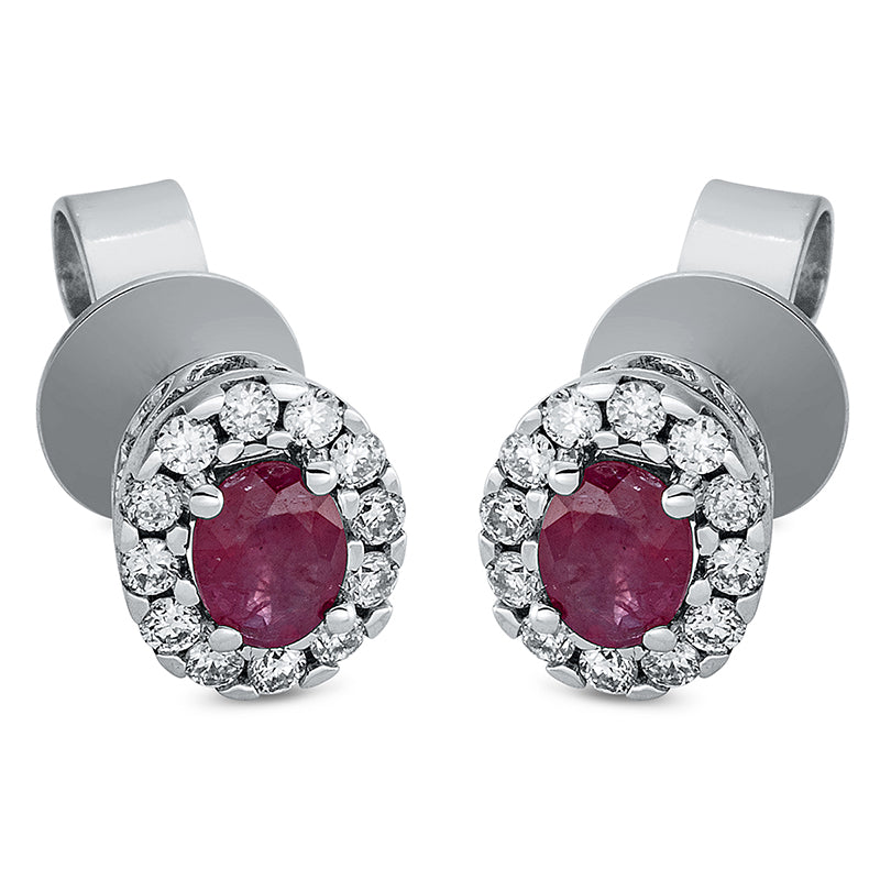 Ohrstecker mit Rubin  aus 750/-18 Karat Weißgold mit 24 Diamanten 0