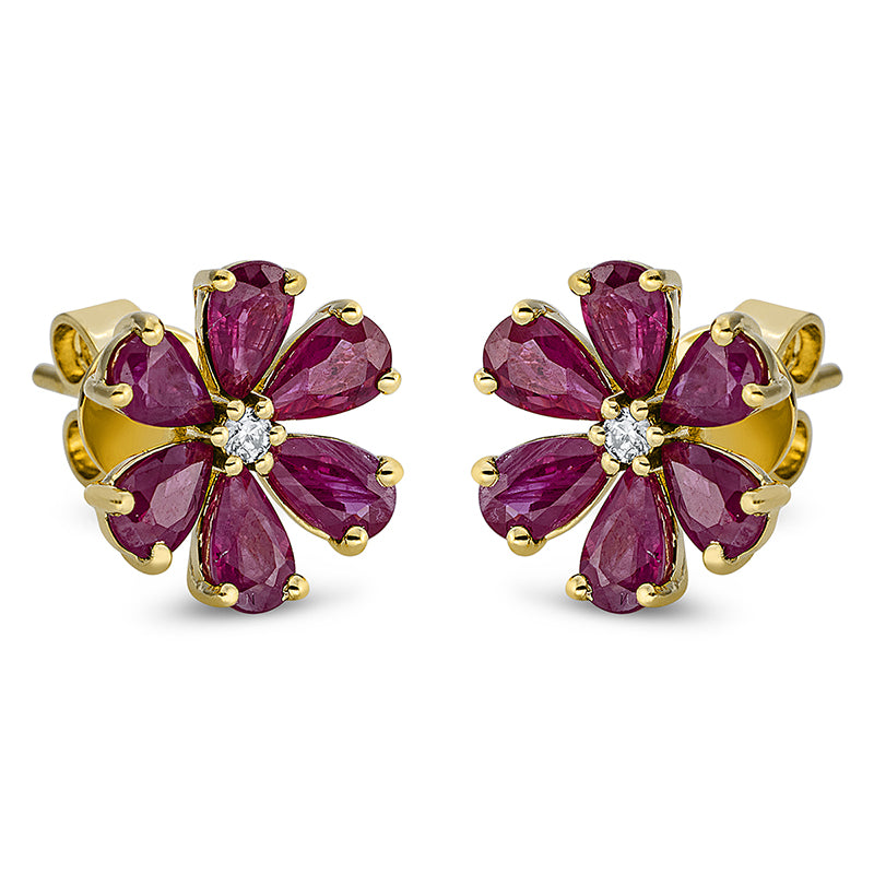 Ohrstecker mit Rubin  aus 750/-18 Karat Gelbgold mit 2 Diamanten 0