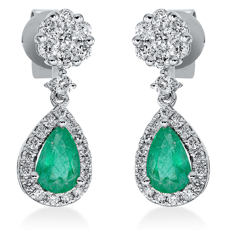 Ohrschmuck mit Smaragd  aus 750/-18 Karat Weißgold mit 48 Diamanten 0