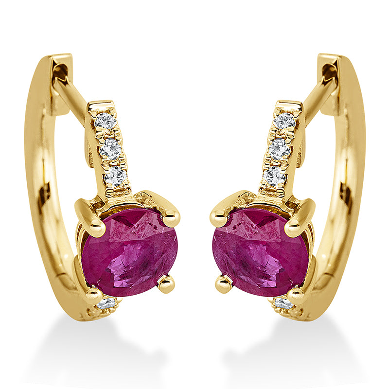 Creolen mit Rubin  aus 750/-18 Karat Gelbgold mit 14 Diamanten 0