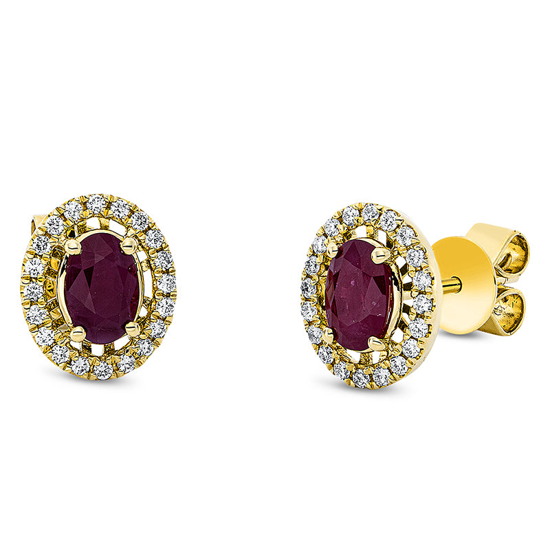 Ohrstecker mit Rubin  aus 750/-18 Karat Gelbgold mit 40 Diamanten 0