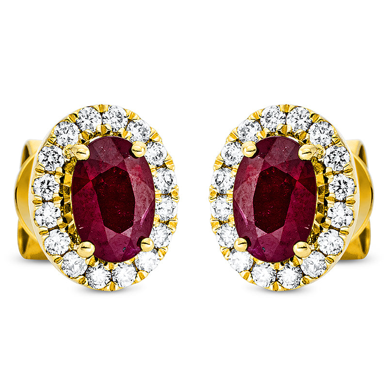 Ohrstecker mit Rubin  aus 750/-18 Karat Gelbgold mit 32 Diamanten 0