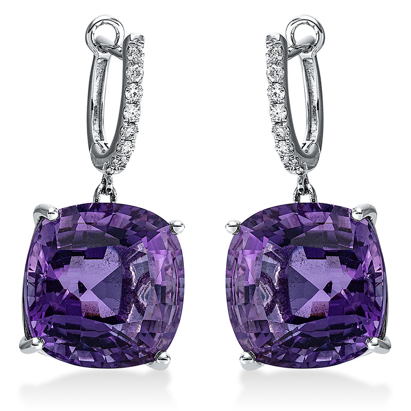 Ohrschmuck mit Amethyst  aus 750/-18 Karat Weißgold mit 16 Diamanten 0