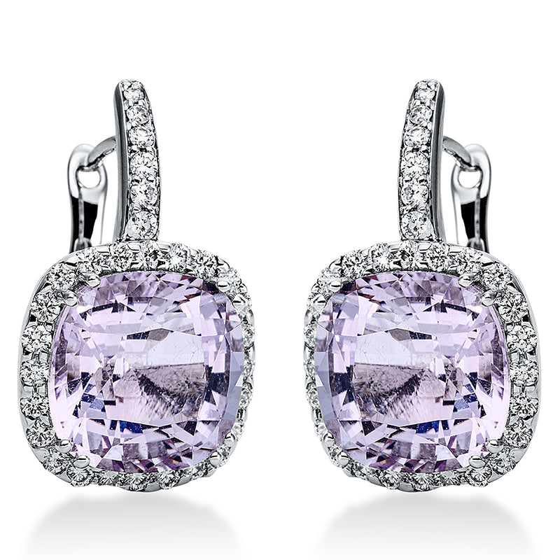 Ohrschmuck mit Amethyst  aus 750/-18 Karat Weißgold mit 60 Diamanten 0