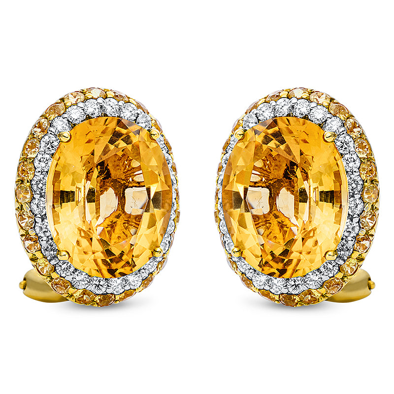 Ohrstecker mit Saphir  aus 750/-18 Karat Weißgold / Gelbgold mit 48 Diamanten 0