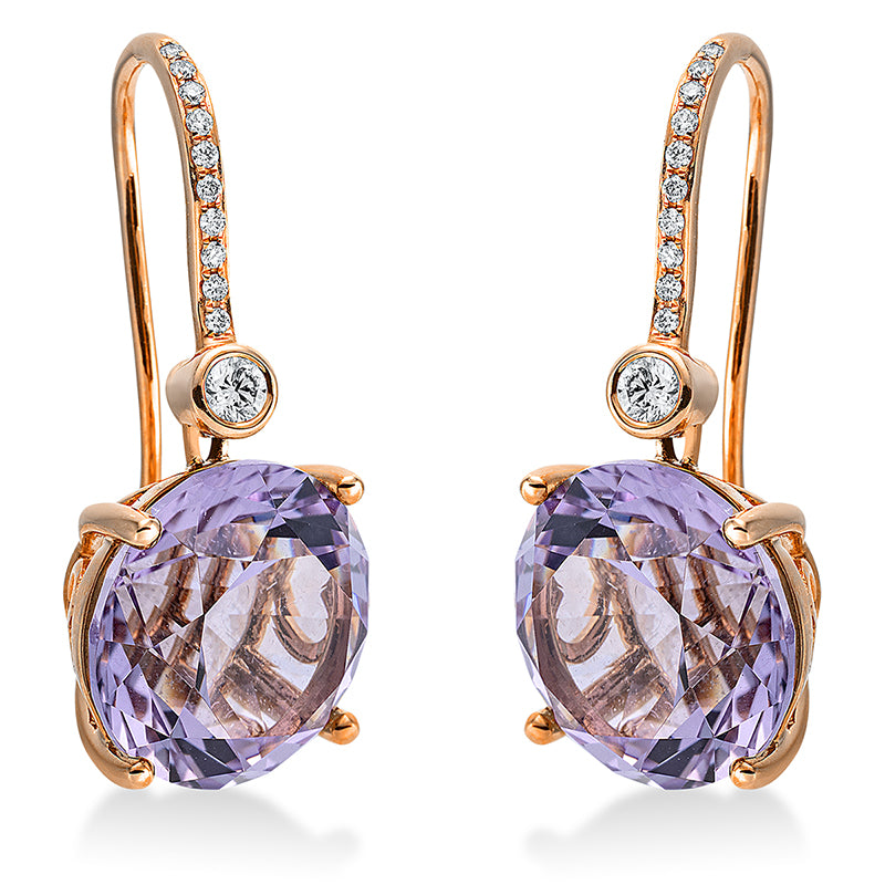 Ohrschmuck mit Amethyst  aus 750/-18 Karat Rotgold / Weißgold mit 22 Diamanten 0