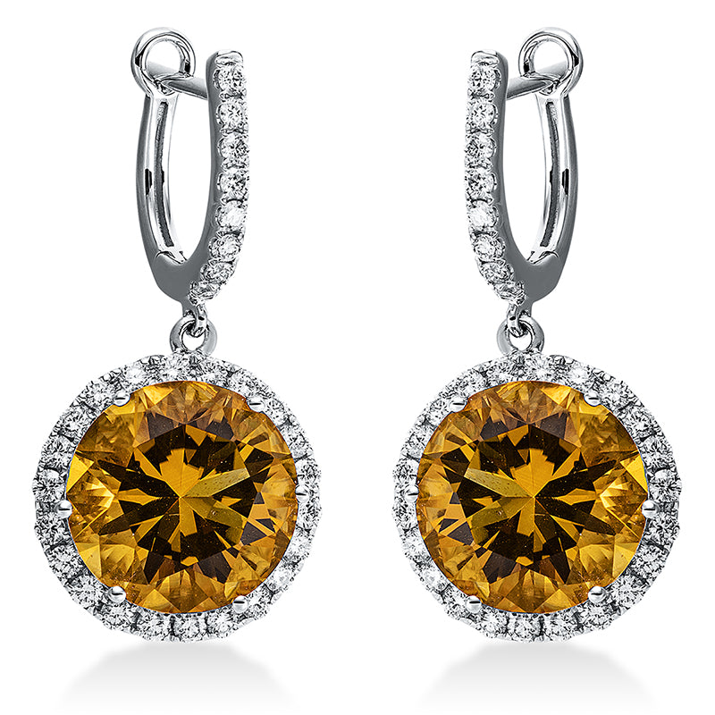 Ohrschmuck mit Citrin  aus 750/-18 Karat Weißgold mit 60 Diamanten 0