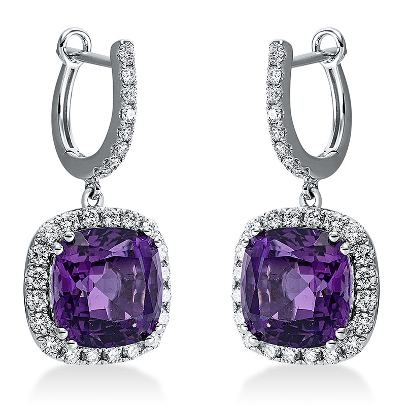 Ohrschmuck mit Amethyst  aus 750/-18 Karat Weißgold mit 56 Diamanten 0
