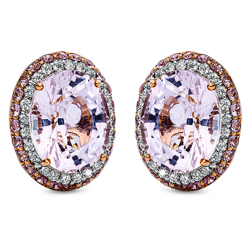 Ohrstecker mit Saphir  aus 750/-18 Karat Rotgold / Weißgold mit 48 Diamanten 0