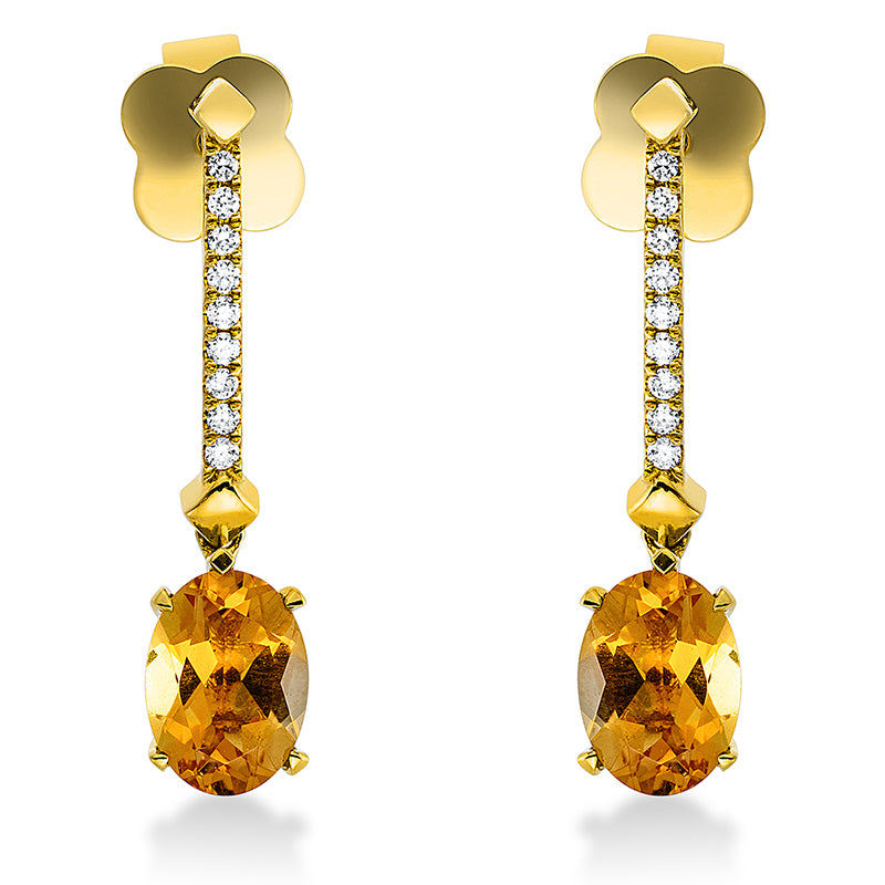 Ohrschmuck mit Citrin  aus 750/-18 Karat Gelbgold mit 18 Diamanten 0