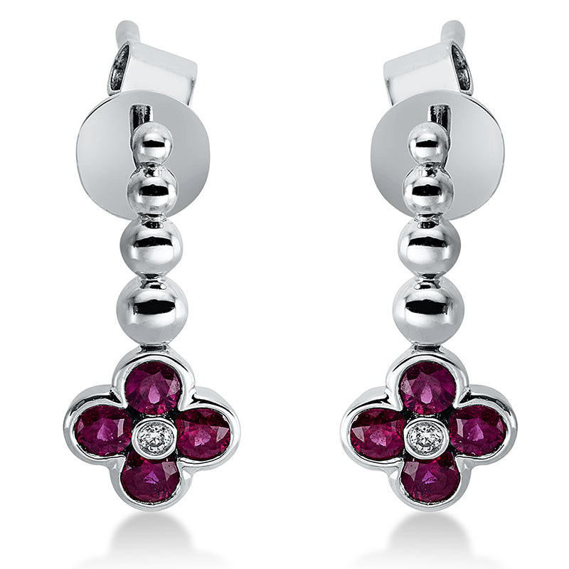 Ohrschmuck mit Rubin  aus 750/-18 Karat Weißgold mit 2 Diamanten 0