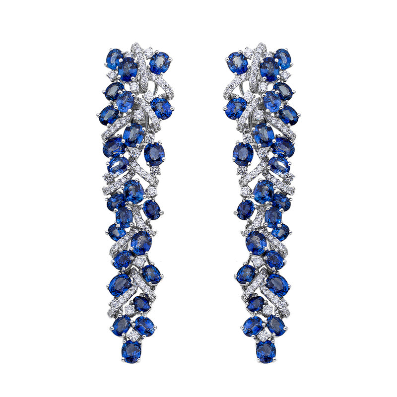 Ohrschmuck mit Saphir  aus 750/-18 Karat Weißgold mit 178 Diamanten 2