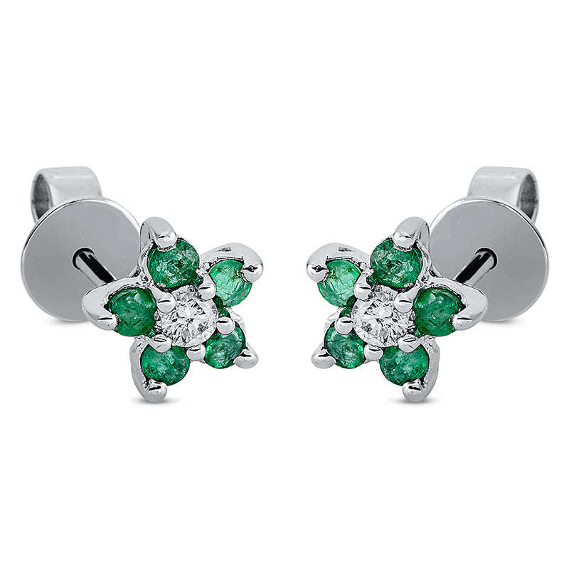 Ohrstecker mit Smaragd  aus 750/-18 Karat Weißgold mit 2 Diamanten 0