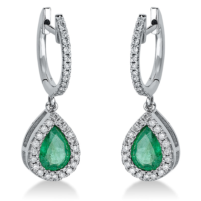 Ohrschmuck mit Smaragd  aus 750/-18 Karat Weißgold mit 66 Diamanten 0