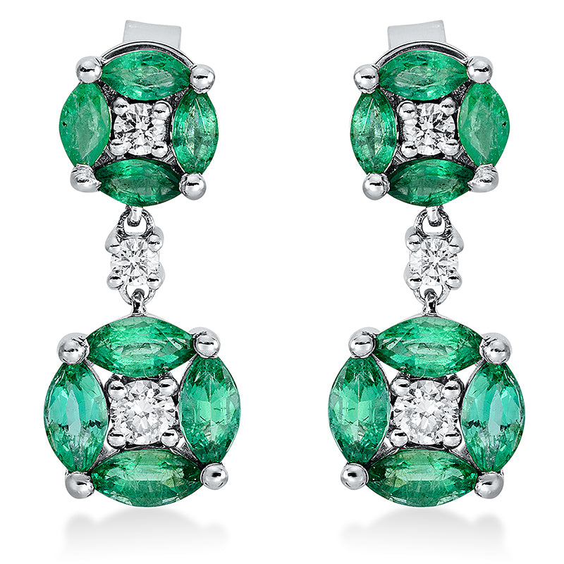 Ohrschmuck mit Smaragd  aus 750/-18 Karat Weißgold mit 6 Diamanten 0