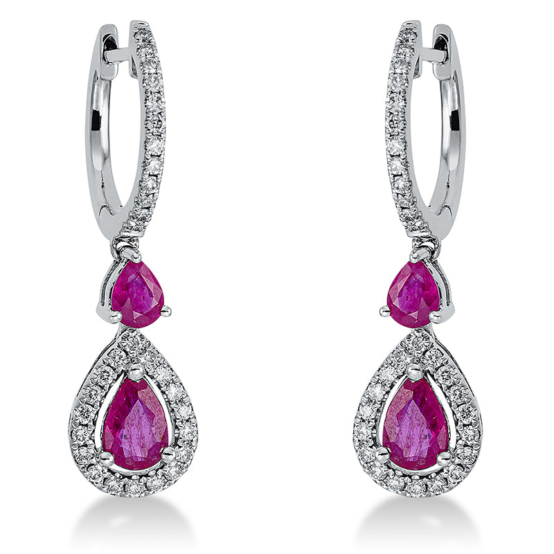 Ohrschmuck mit Rubin  aus 750/-18 Karat Weißgold mit 60 Diamanten 0