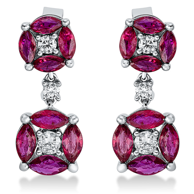 Ohrschmuck mit Rubin  aus 750/-18 Karat Weißgold mit 6 Diamanten 0