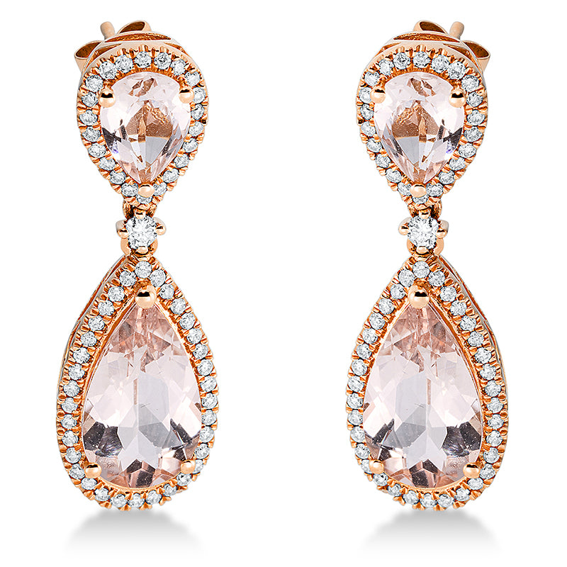 Ohrschmuck mit Morganit  aus 750/-18 Karat Rotgold mit 114 Diamanten 0