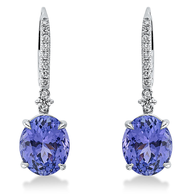 Ohrschmuck mit Tansanit  aus 750/-18 Karat Weißgold mit 18 Diamanten 0