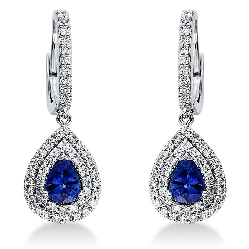 Ohrschmuck mit Saphir  aus 750/-18 Karat Weißgold mit 98 Diamanten 0