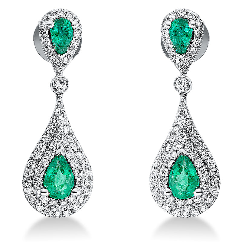 Ohrschmuck mit Smaragd  aus 750/-18 Karat Weißgold mit 118 Diamanten 0