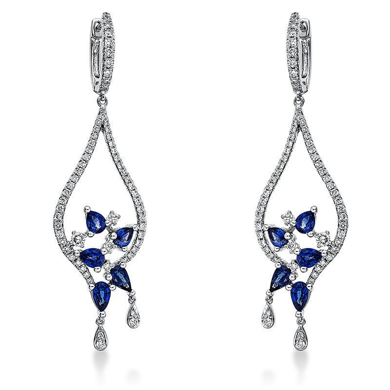 Ohrschmuck mit Saphir  aus 750/-18 Karat Weißgold mit 124 Diamanten 0