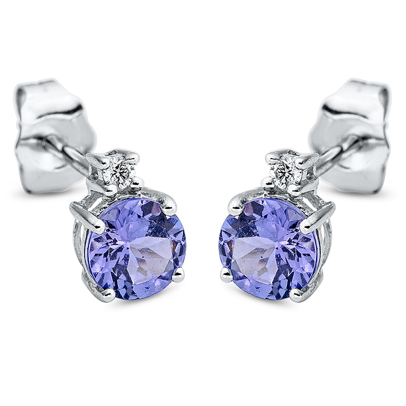 Ohrstecker mit Tansanit  aus 585/-14 Karat Weißgold mit 2 Diamanten 0