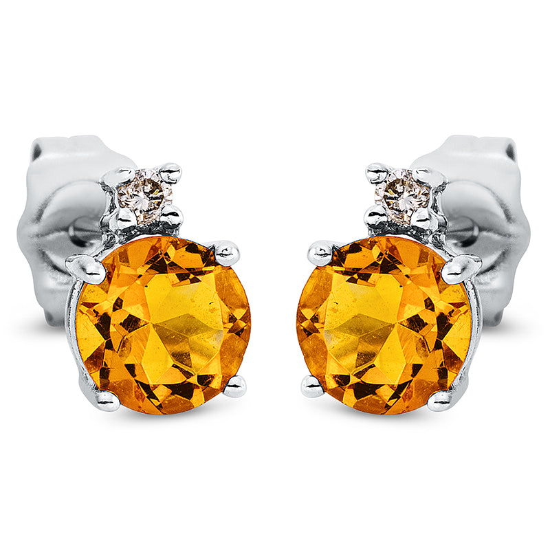 Ohrstecker mit Citrin  aus 585/-14 Karat Weißgold mit 2 Diamanten 0