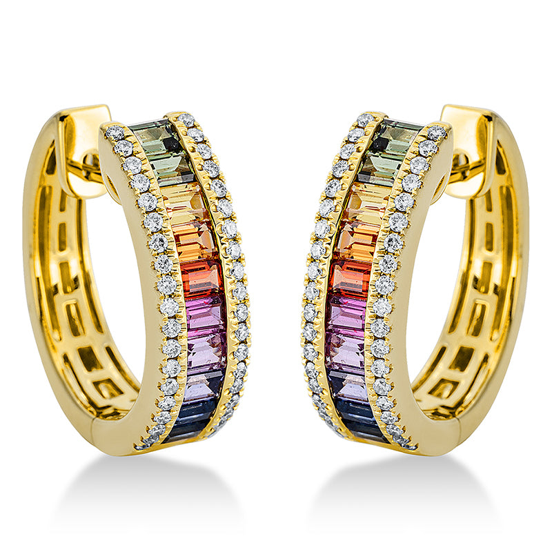 Creolen mit Saphir  aus 750/-18 Karat Gelbgold mit 76 Diamanten 0