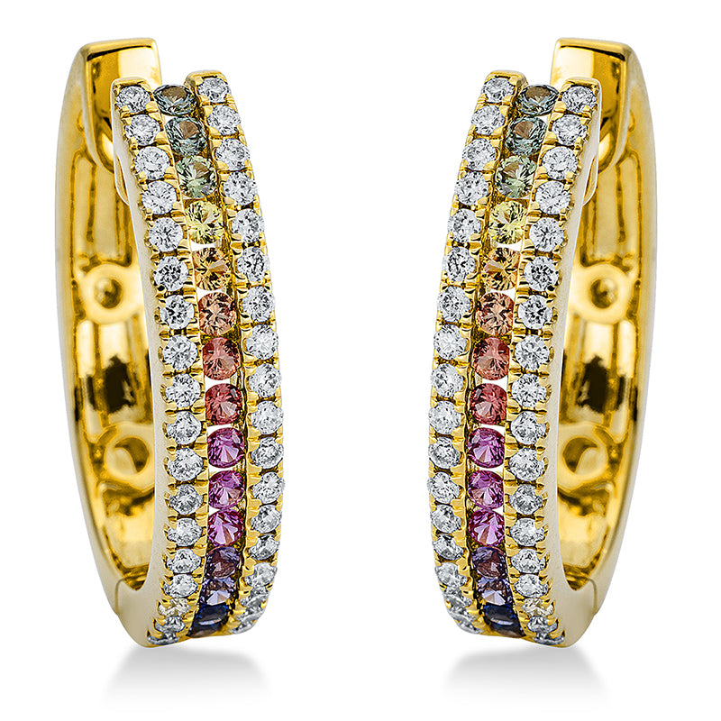 Creolen mit Saphir  aus 750/-18 Karat Gelbgold mit 72 Diamanten 0