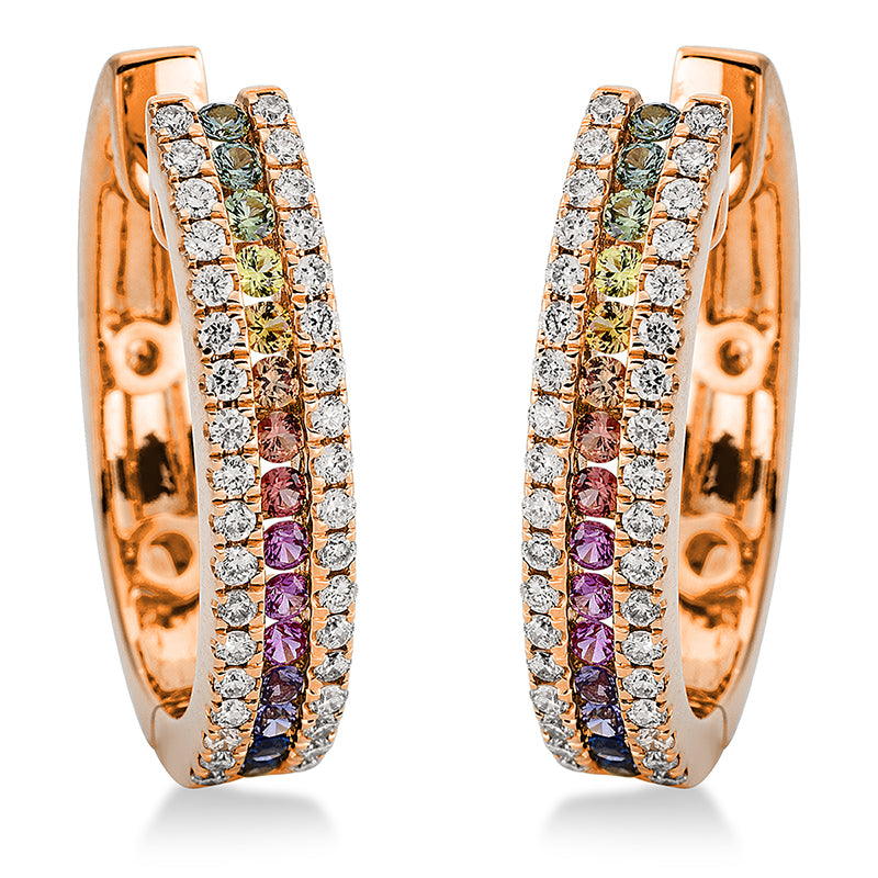 Creolen mit Saphir  aus 750/-18 Karat Rotgold mit 72 Diamanten 0