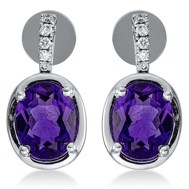 Ohrschmuck mit Amethyst  aus 750/-18 Karat Weißgold mit 10 Diamanten 0