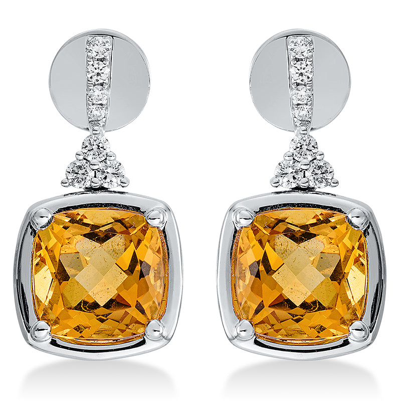 Ohrschmuck mit Citrin  aus 750/-18 Karat Weißgold mit 14 Diamanten 0