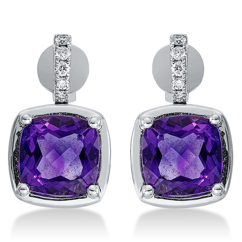 Ohrschmuck mit Amethyst  aus 750/-18 Karat Weißgold mit 10 Diamanten 0