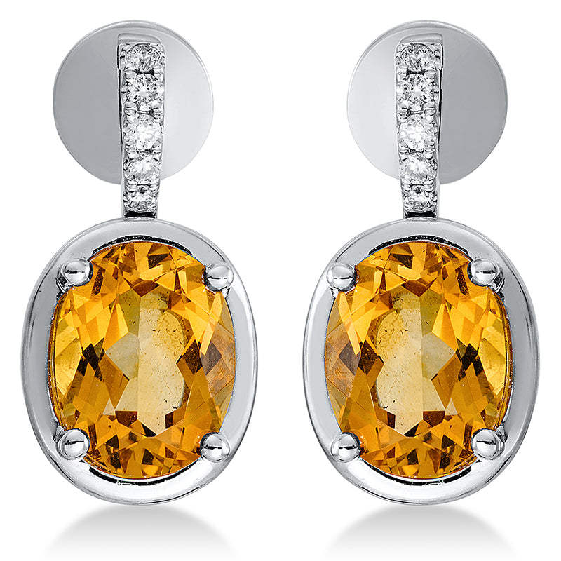 Ohrschmuck mit Citrin  aus 750/-18 Karat Weißgold mit 10 Diamanten 0