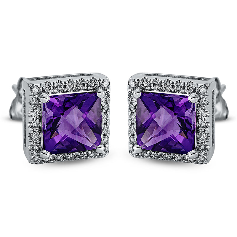 Ohrstecker mit Amethyst  aus 750/-18 Karat Weißgold mit 48 Diamanten 0