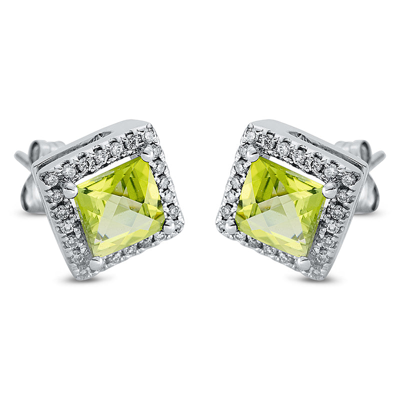 Ohrstecker mit Peridot  aus 750/-18 Karat Weißgold mit 48 Diamanten 0