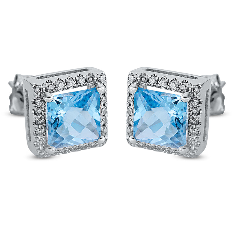 Ohrstecker mit Blautopas  aus 750/-18 Karat Weißgold mit 48 Diamanten 0