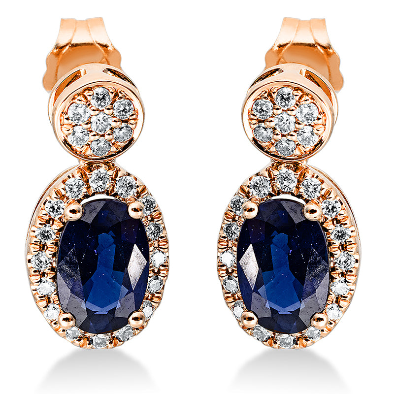 Ohrstecker mit Saphir  aus 750/-18 Karat Rotgold mit 46 Diamanten 0