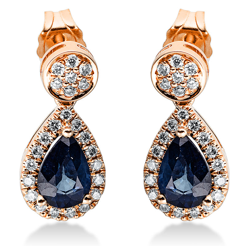 Ohrstecker mit Saphir  aus 750/-18 Karat Rotgold mit 48 Diamanten 0