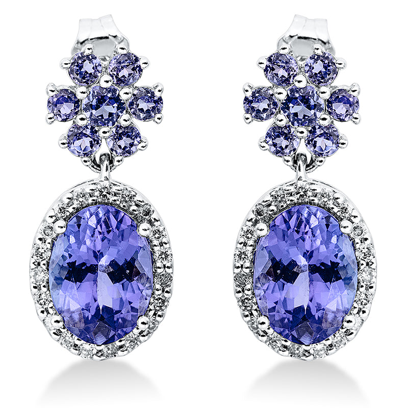 Ohrschmuck mit Tansanit  aus 750/-18 Karat Weißgold mit 38 Diamanten 0
