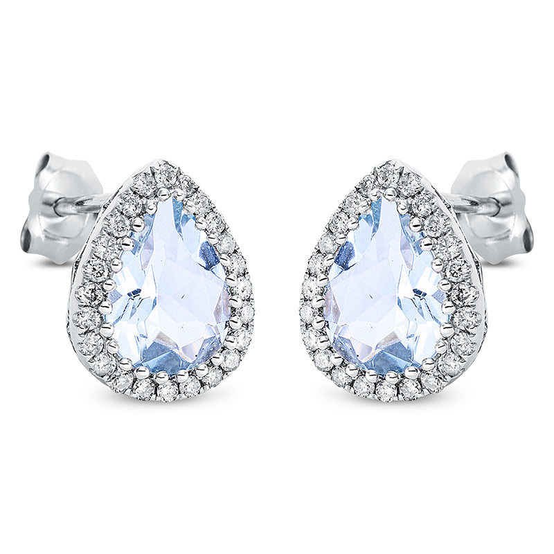 Ohrstecker mit Aquamarin  aus 585/-14 Karat Weißgold mit 48 Diamanten 0