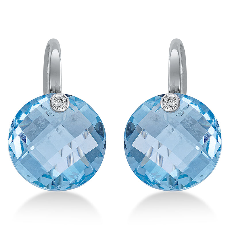 Ohrschmuck mit Blautopas  aus 750/-18 Karat Weißgold mit 2 Diamanten 0