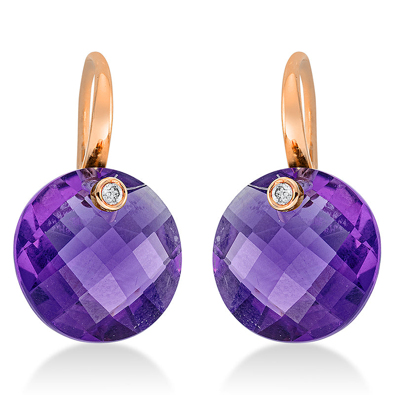 Ohrschmuck mit Amethyst  aus 750/-18 Karat Rotgold mit 2 Diamanten 0