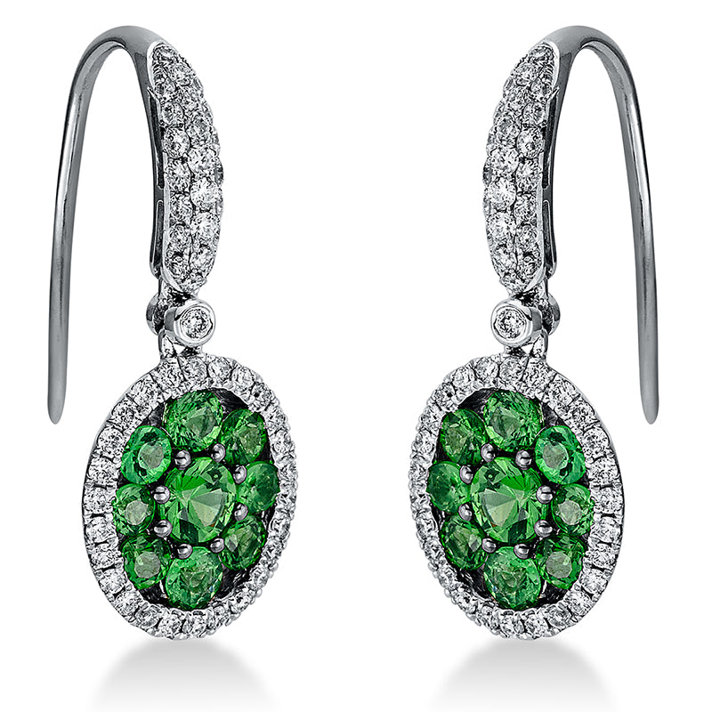 Ohrschmuck mit Tsavorith  aus 750/-18 Karat Weißgold mit 100 Diamanten 0