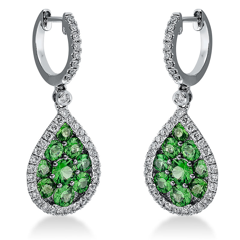 Ohrschmuck mit Tsavorith  aus 750/-18 Karat Weißgold mit 76 Diamanten 0