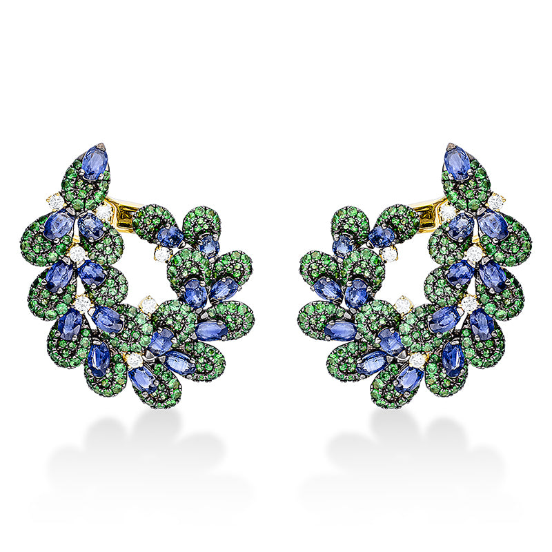 Ohrschmuck mit Tsavorith  aus 750/-18 Karat Gelbgold mit 14 Diamanten 0